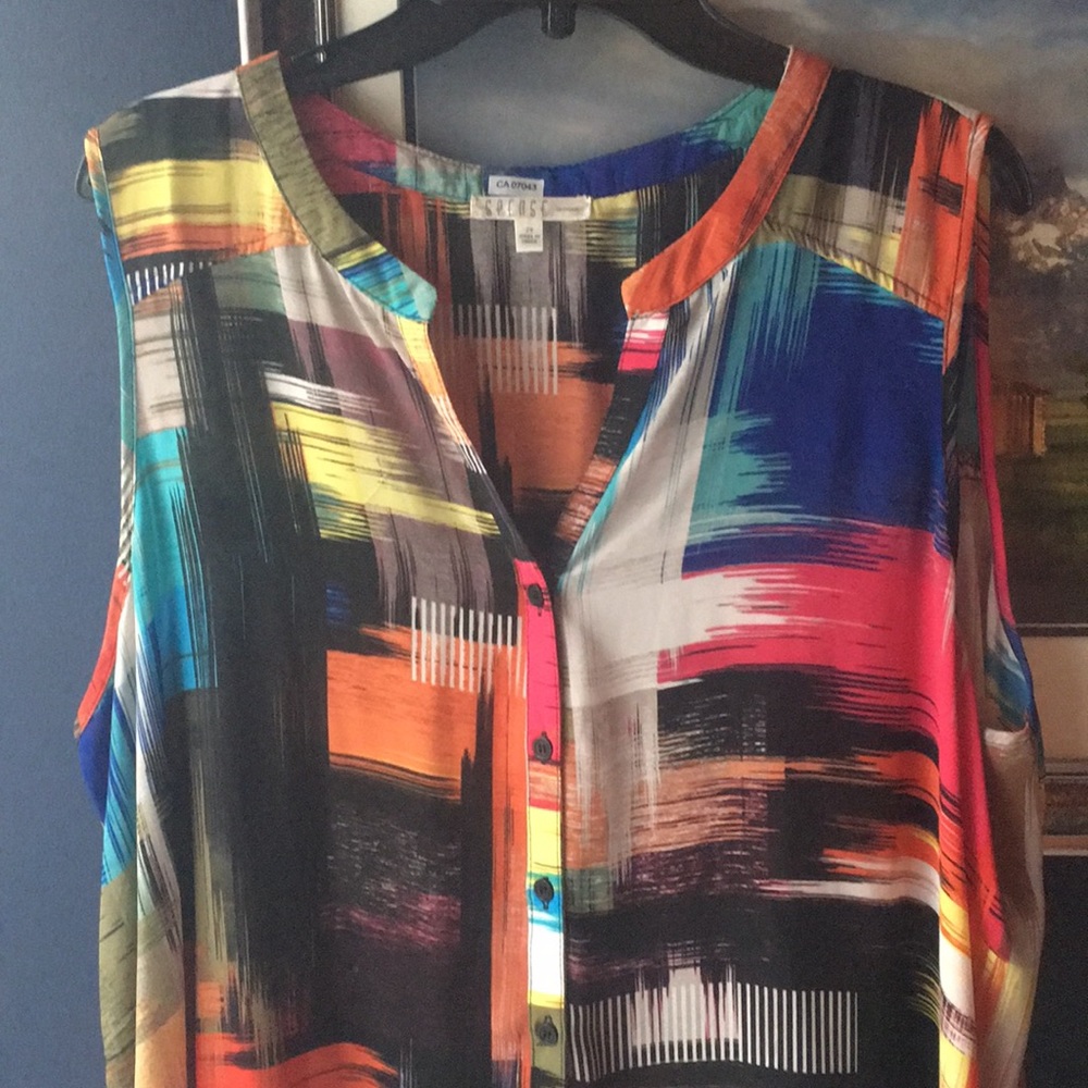 Button down color block blouse